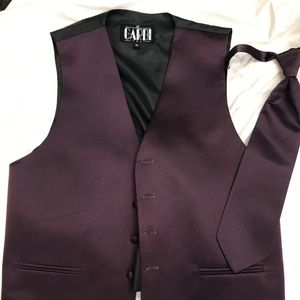 Cardi Int. Plum Satin Vest and Pre Tie Necktie Med